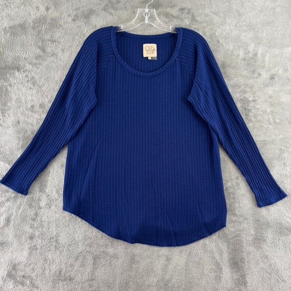 Chaser Thermal Waffle Weave Tunic Top Womens XL‎ Blue Knit Long Sleeve Pullover